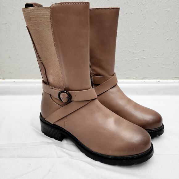 Softwalk Neenah Mid-Calf Moto Boot | Stone Gray Leather Comfort Women 10W - Picture 2 of 9